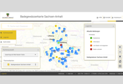 Abb. 1: Badegewässerkarte Sachsen-Anhalt (https://www.geodatenportal.sachsen-anhalt.de/mapapps/resources/apps/badegewaesserkarte/index.html?lang=de, 24.07.2026)