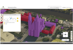 Abb. 2: Geobasiszwilling Sachsen-Anhalt mit Layer Gebäudenutzung und Sonnenstand & Schattenwurf-Simulation