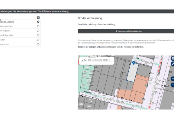 Abb. 3: Onlinedienst - Leistungen der Vermessungs- und Geoinformationsverwaltung Sachsen-Anhalt (https://geodatenportal.sachsen-anhalt.de/gfds/de/onlinedienst-vermessungsantrag.html, 19.06.2024)