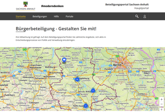 Abb. 1: Startseite Beteiligungsportal Sachsen-Anhalt (https://beteiligung.sachsen-anhalt.de/portal/hauptportal/startseite, 03.09.2024)