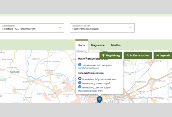 Abb. 2: Umweltportal Sachsen-Anhalt mit LÜSA – Service-Angebot „Freie Stations- und Parameterauswahl“ – Bsp. Kartendarstellung (https://umwelt.sachsen-anhalt.de/, 09.01.2025)