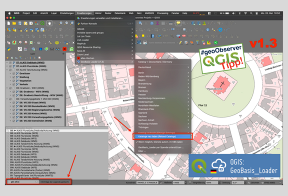 Abb. 2: Einstellungsdialoge & Layergruppen ab „GeoBasis_Loader“ v1.4 © #geoObserver [06.02.2026]