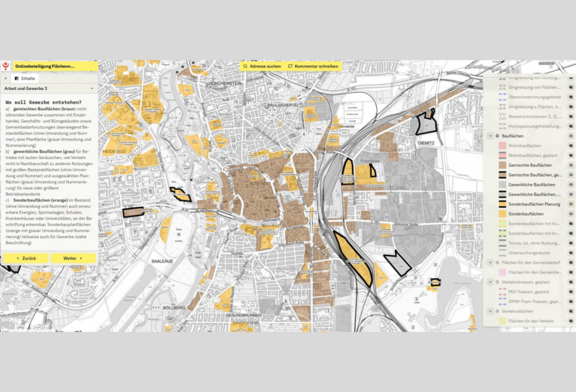 Abb. 1: Das Storymodul in Aktion – öffentliche Beteiligung zum Flächennutzungsplan  © Form Follows You GmbH