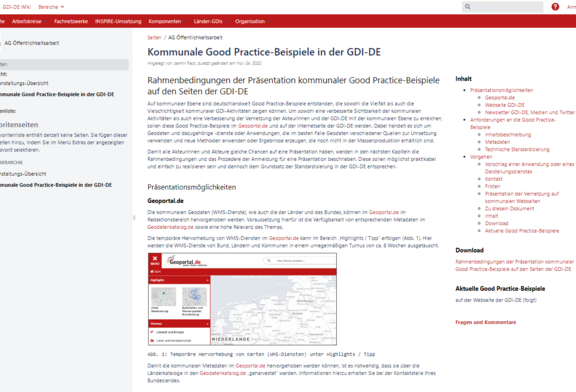 Abb. 1: Rahmenbedingungen der Präsentation kommunaler Good Practice-Beispiele im GDI-DE-Wiki (https://wiki.gdi-de.org/display/AG/Kommunale+Good+Practice-Beispiele+in+der+GDI-DE#KommunaleGoodPracticeBeispieleinderGDIDE-ZudiesemDokument, 17.01.2023)